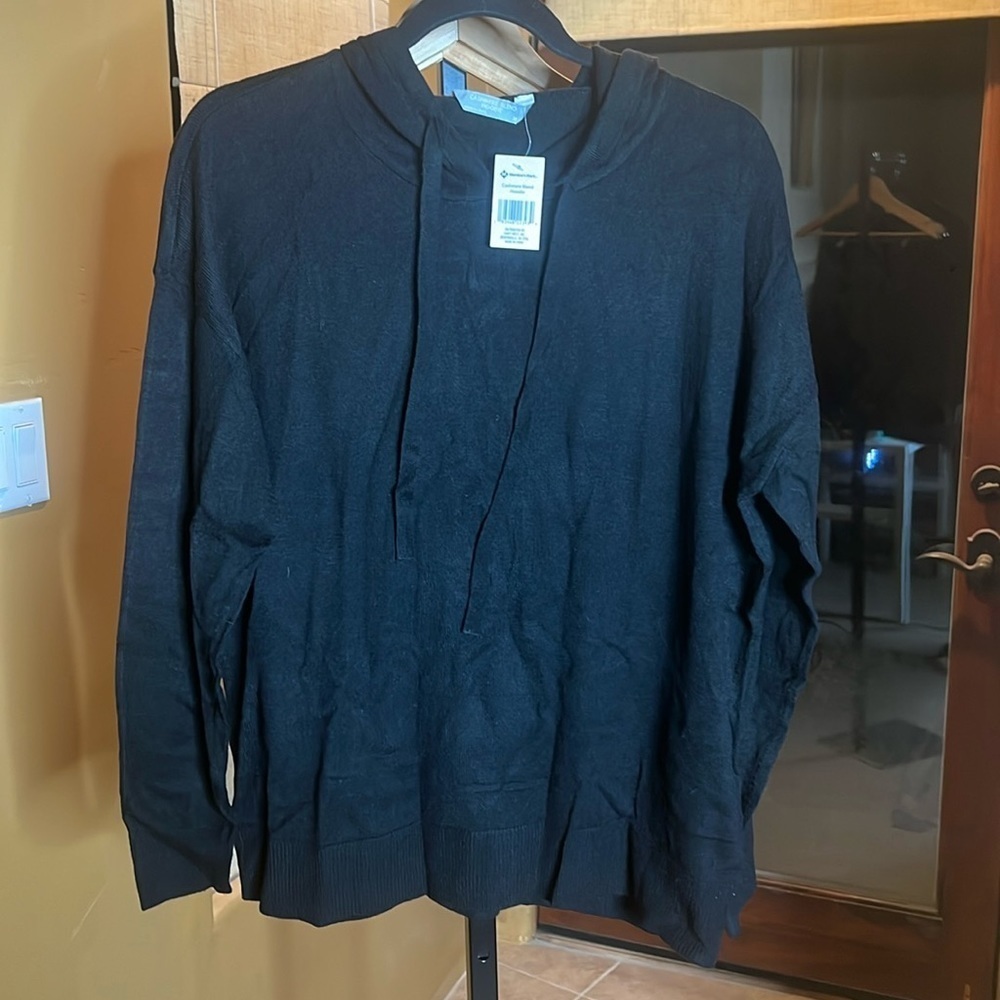 Member's Mark Rib Trim Luxe Cashmere Blend Hoodie Black Soot Size Medium NWT